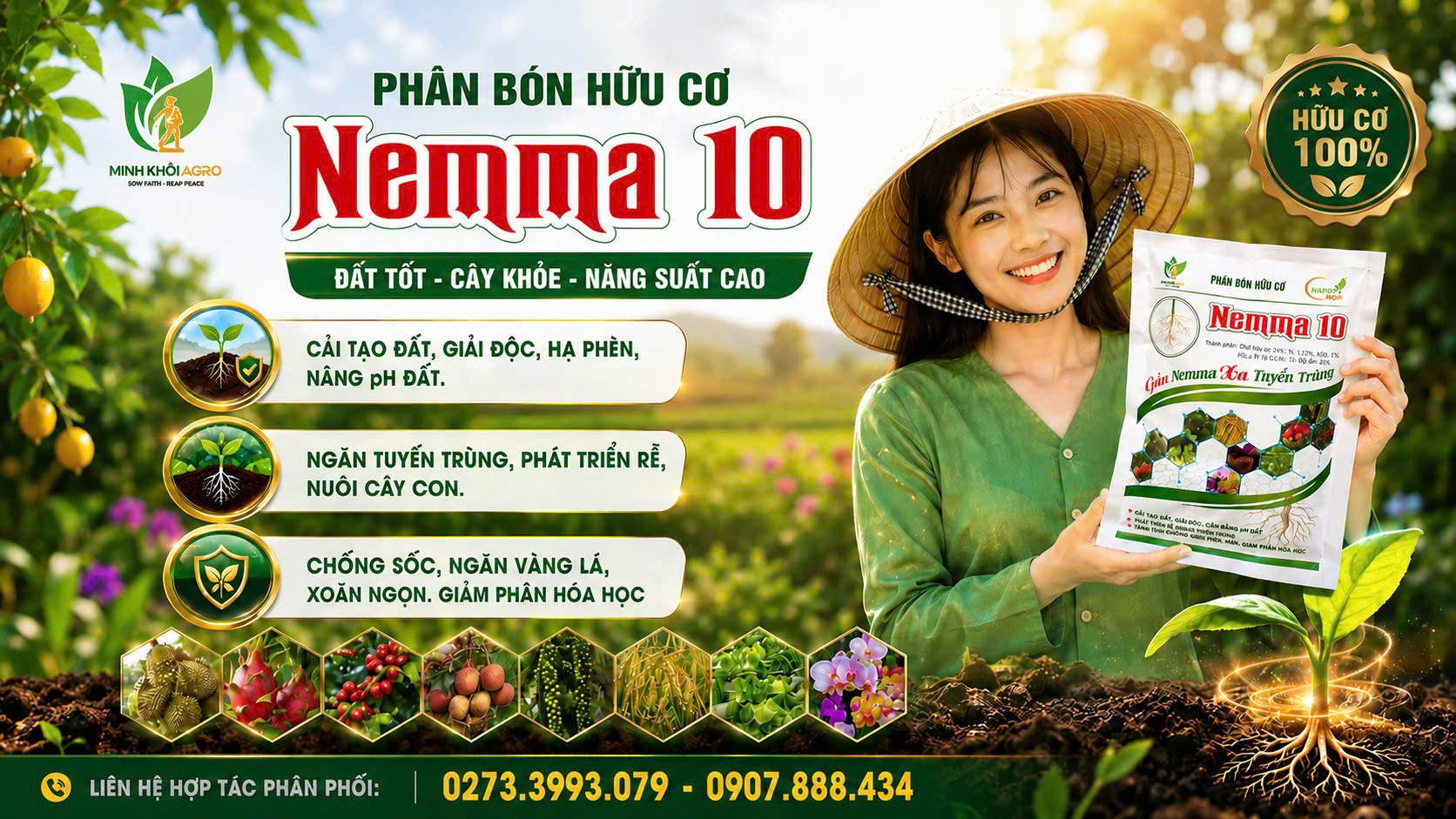 🌱 Phân bón hữu cơ NEMMA 10 - Giải pháp giúp đất tốt, cây sinh trưởng khỏe và năng suất vượt trội.
